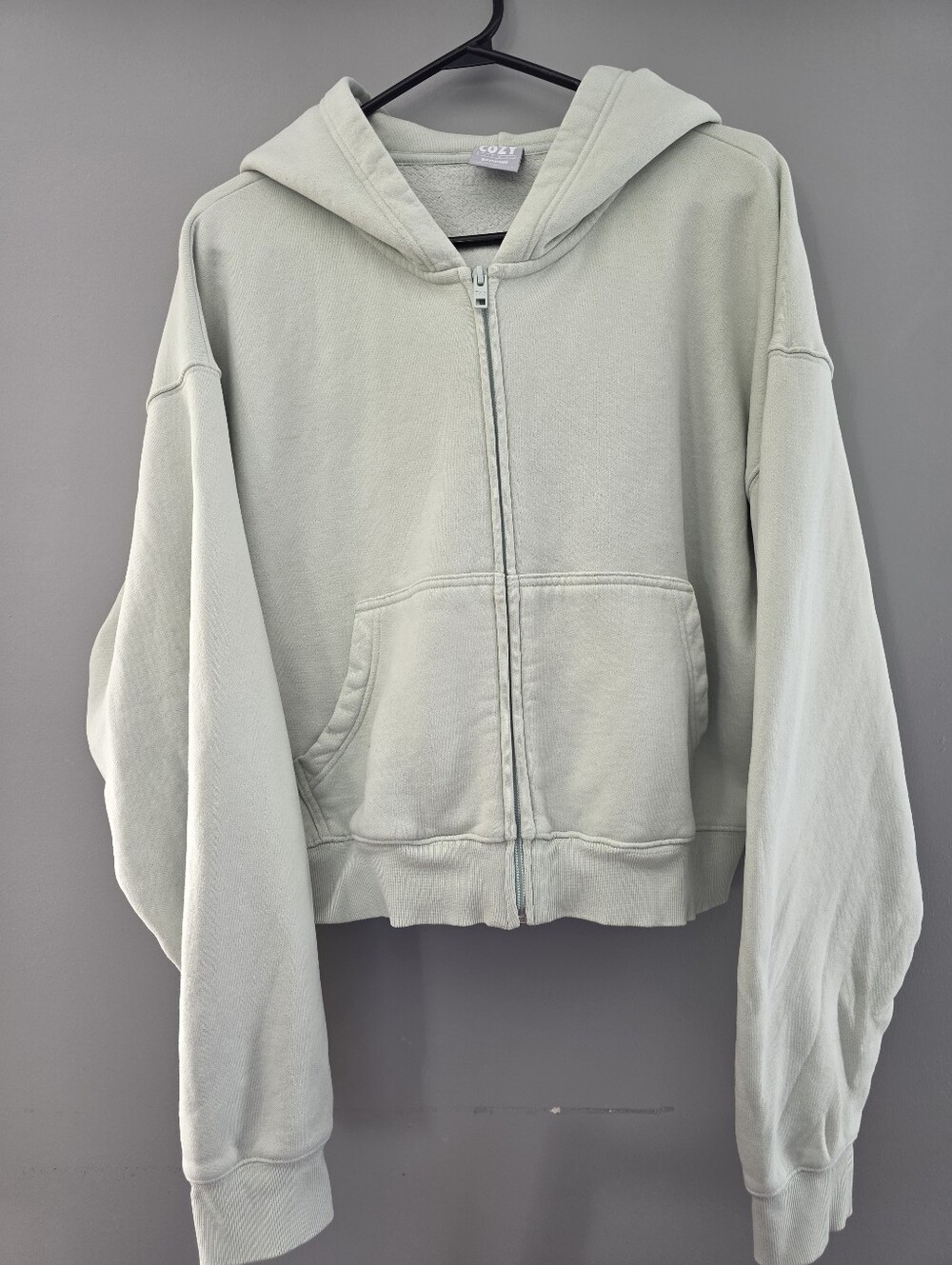 TNA Pale Green Cozy Fleece Boyfriend Cropped Hoodie